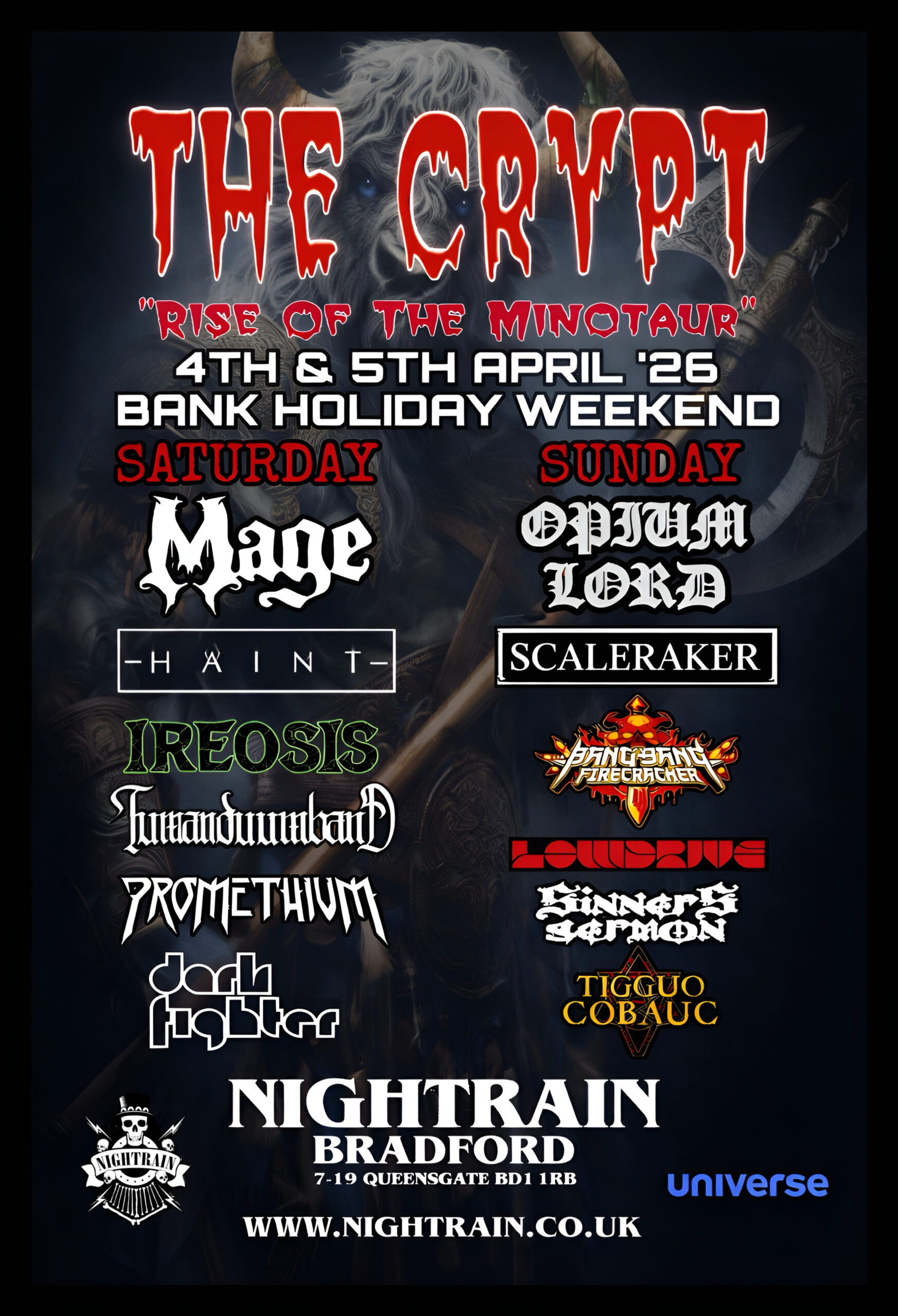 THE CRYPT “Rise Of The Minotaur” – BANK HOLIDAY SPECIAL 2026 WEEKEND AND DAY TICKETS | Event Image