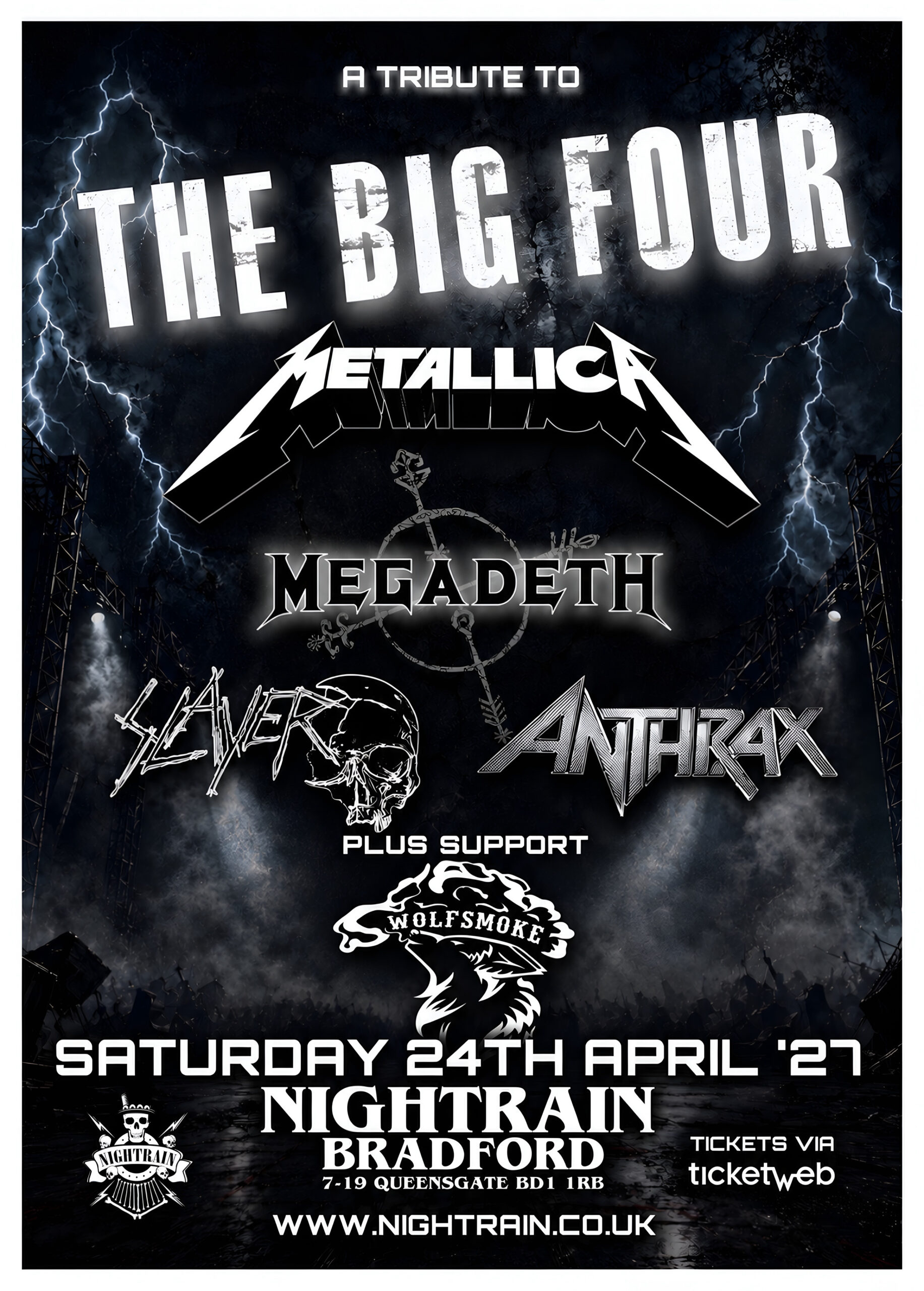 THE BIG FOUR – TRIBUTE TO METALLICA – MEGADETH –  SLAYER – ANTHRAX + SUPPORT FROM WOLFSMOKE | Event Image